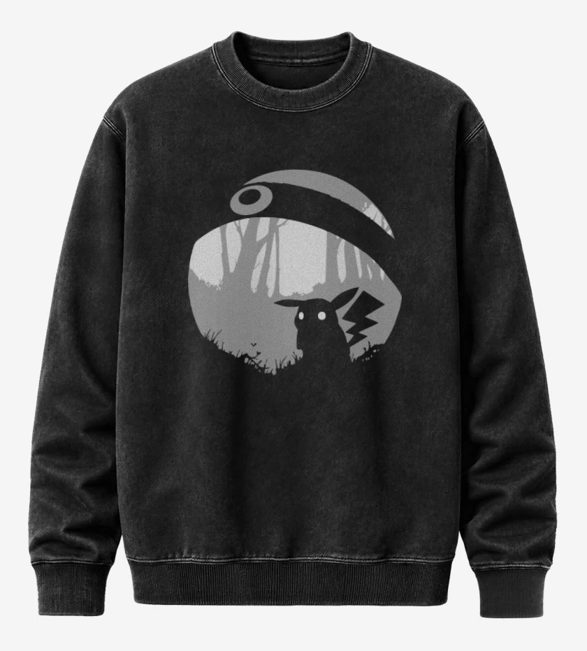 Poleron Polo Acid Wash Negro de Pokemon - Pikachu Limbo