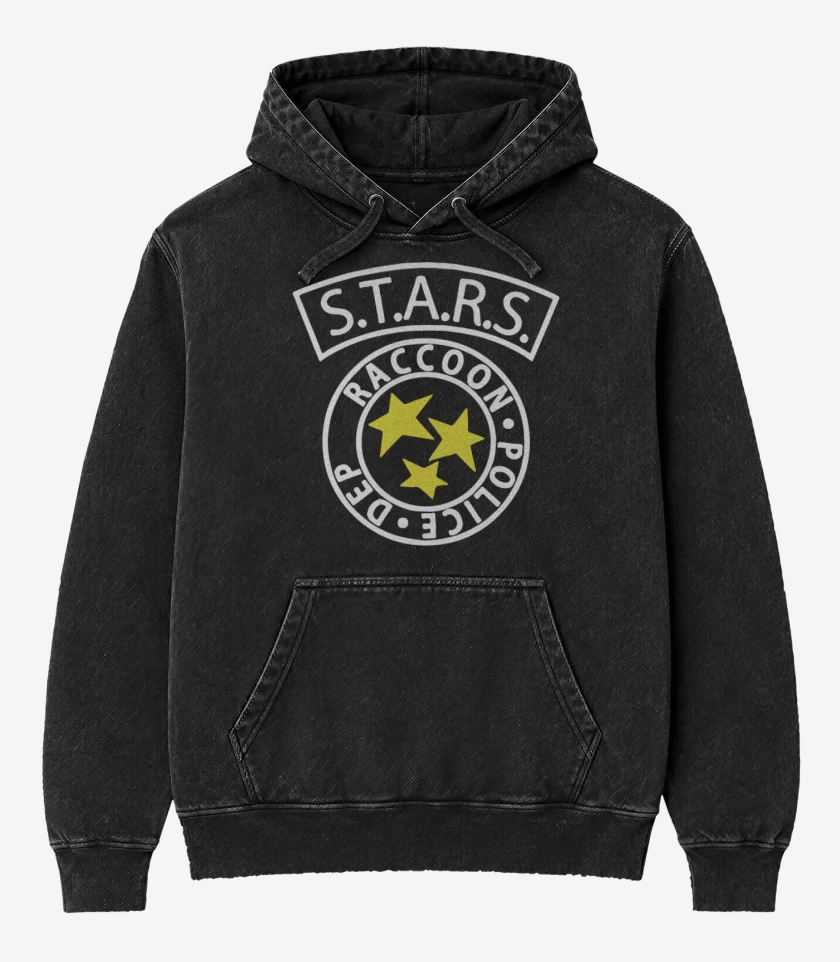Poleron Canguro Acid Wash Negro de Resident Evil - S.T.A.R.S