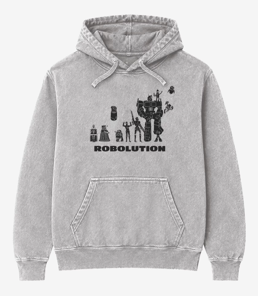 Poleron Canguro Acid Wash Gris Melange de Robolution