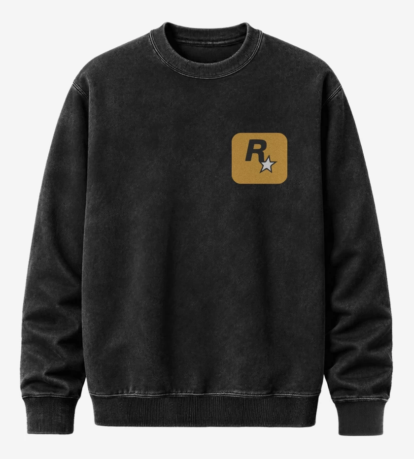 Poleron Polo Acid Wash Negro de Rockstar - Logo
