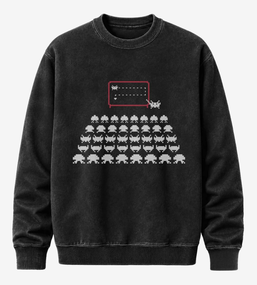 Poleron Polo Acid Wash Negro de Space Invaders