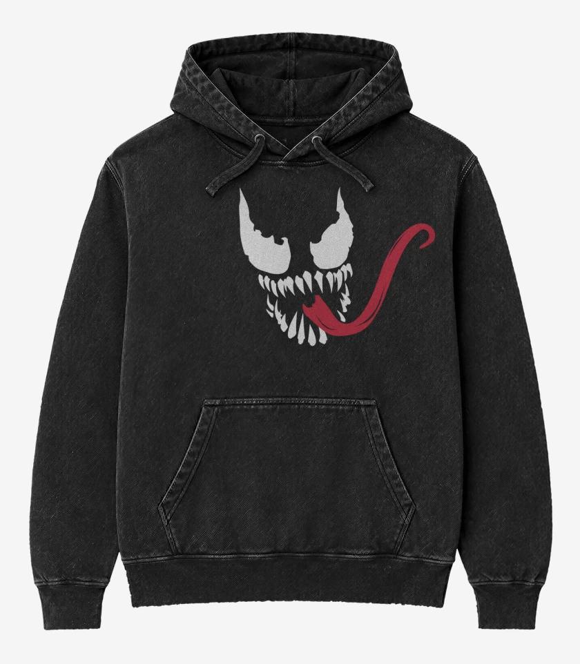 Poleron Canguro Acid Wash Negro de Veneno