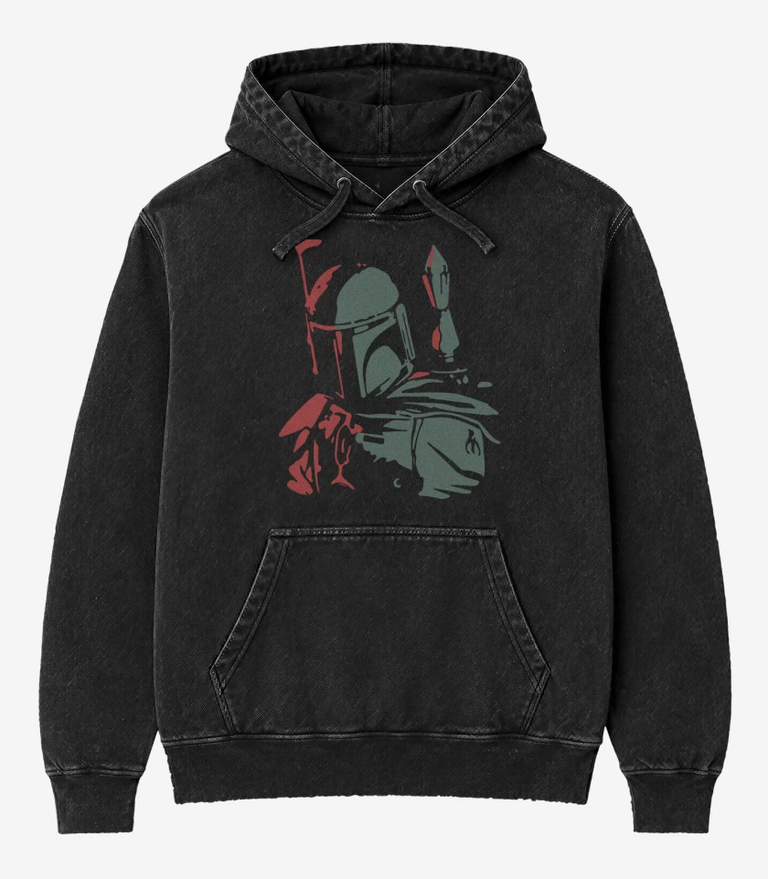 Poleron Canguro Acid Wash Negro de Star Wars - Boba Fett