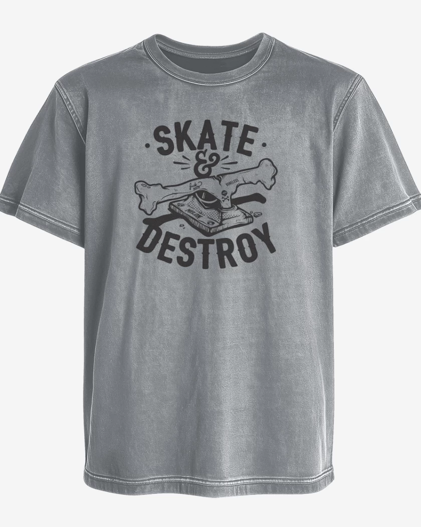 Polera desgastada Gris Melange de Skate Destroy