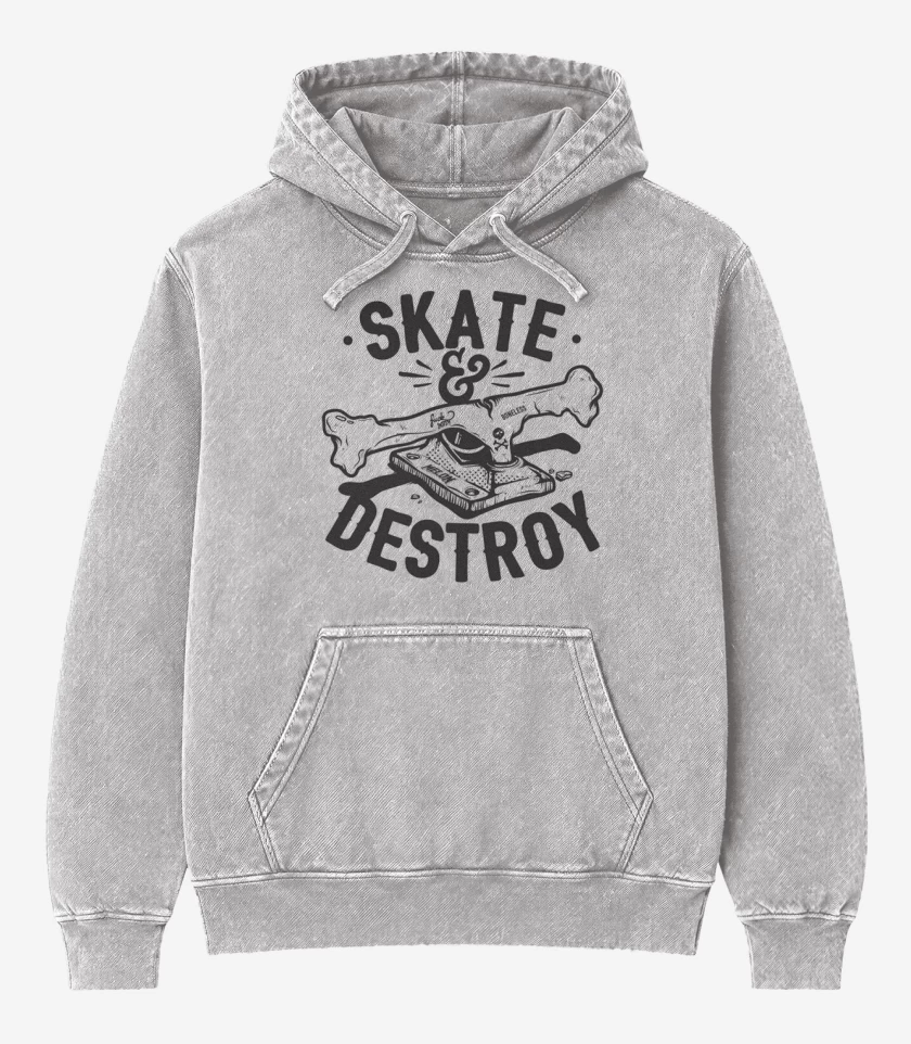 Poleron Canguro Acid Wash Gris Melange de Skate Destroy