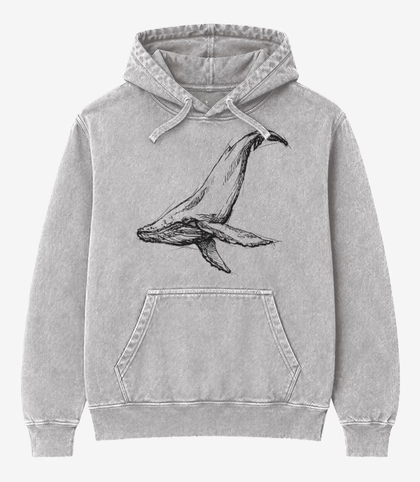 Poleron Canguro Acid Wash Gris Melange de Ballena