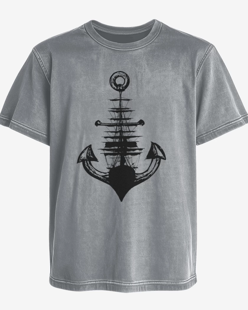 Polera desgastada Gris Melange de Barco ancla