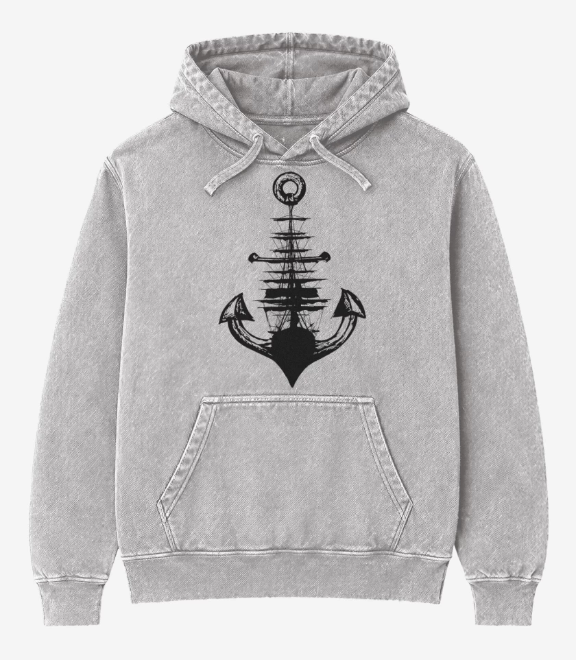 Poleron Canguro Acid Wash Barco ancla