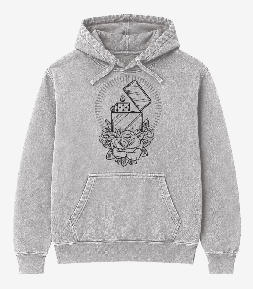 Poleron Canguro Acid Wash Gris Melange de Encendedor