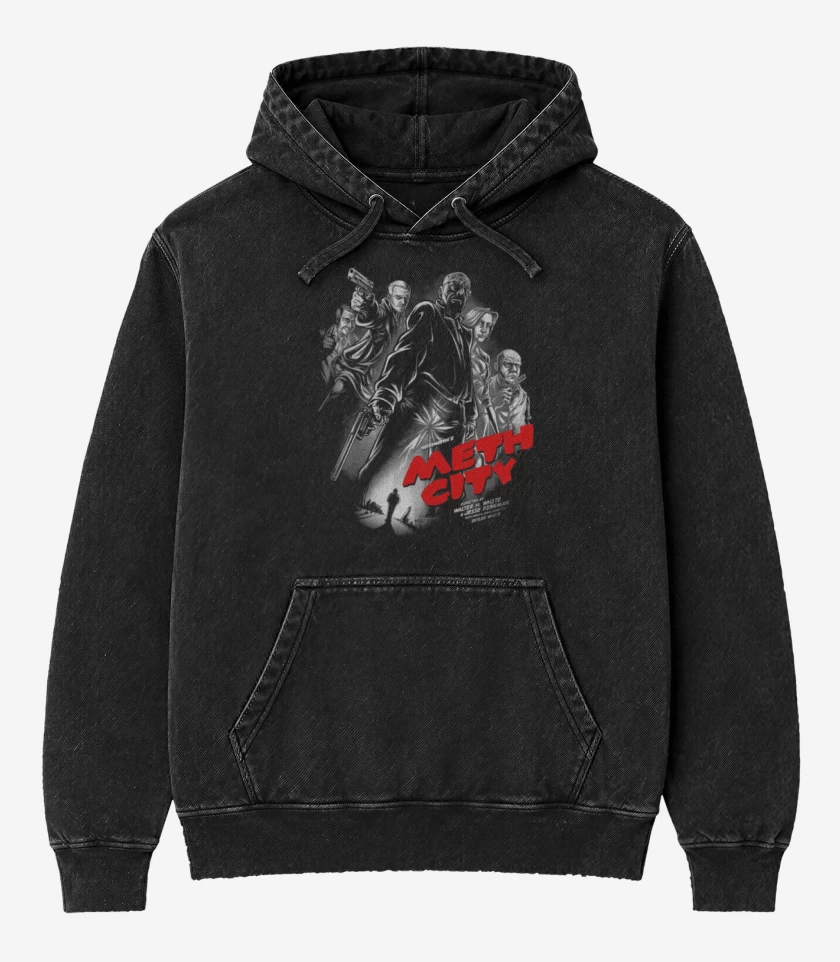 Poleron Canguro Acid Wash Negro de meth city