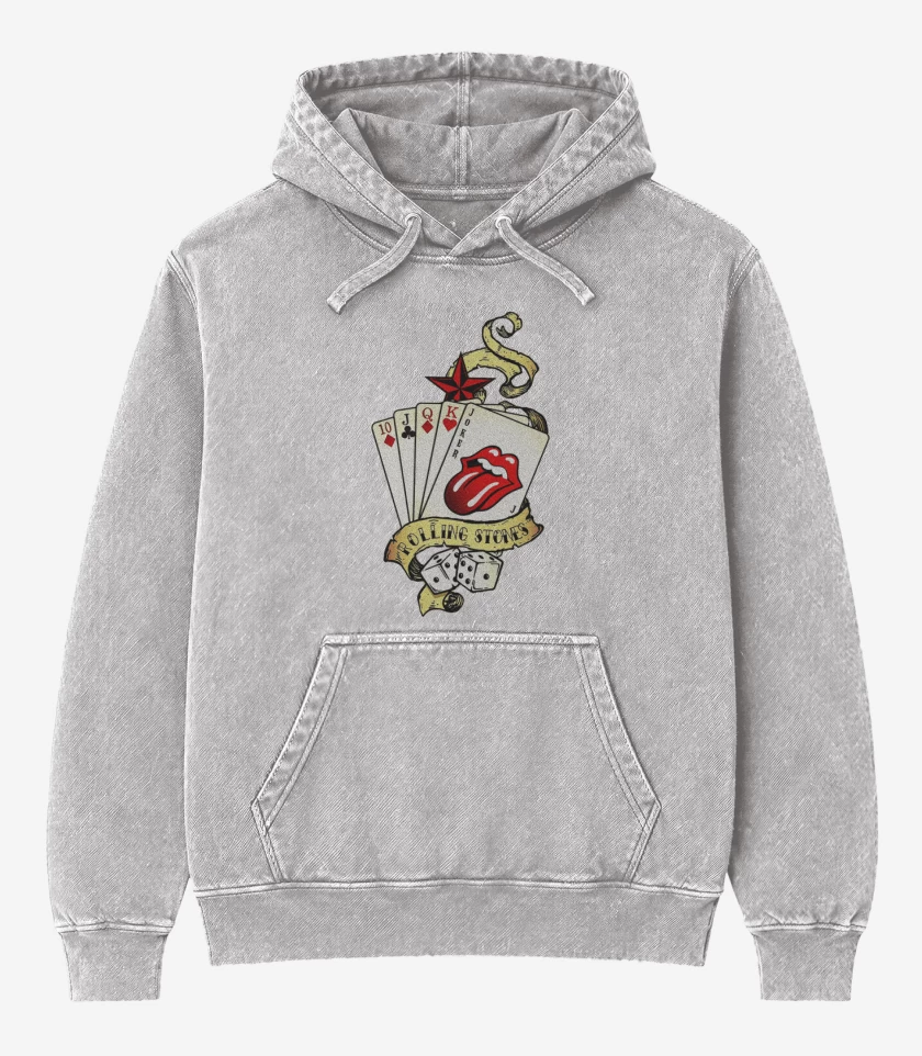 Poleron Canguro Acid Wash Gris Melange de Rolling Stones Full colors