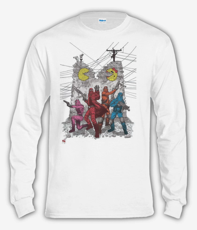 Polera manga larga Blanco de Pac man
