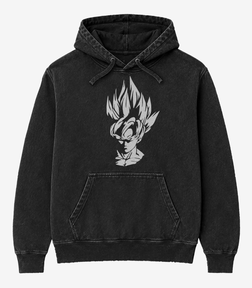 Poleron Canguro Acid Wash Negro de Goku sayayin