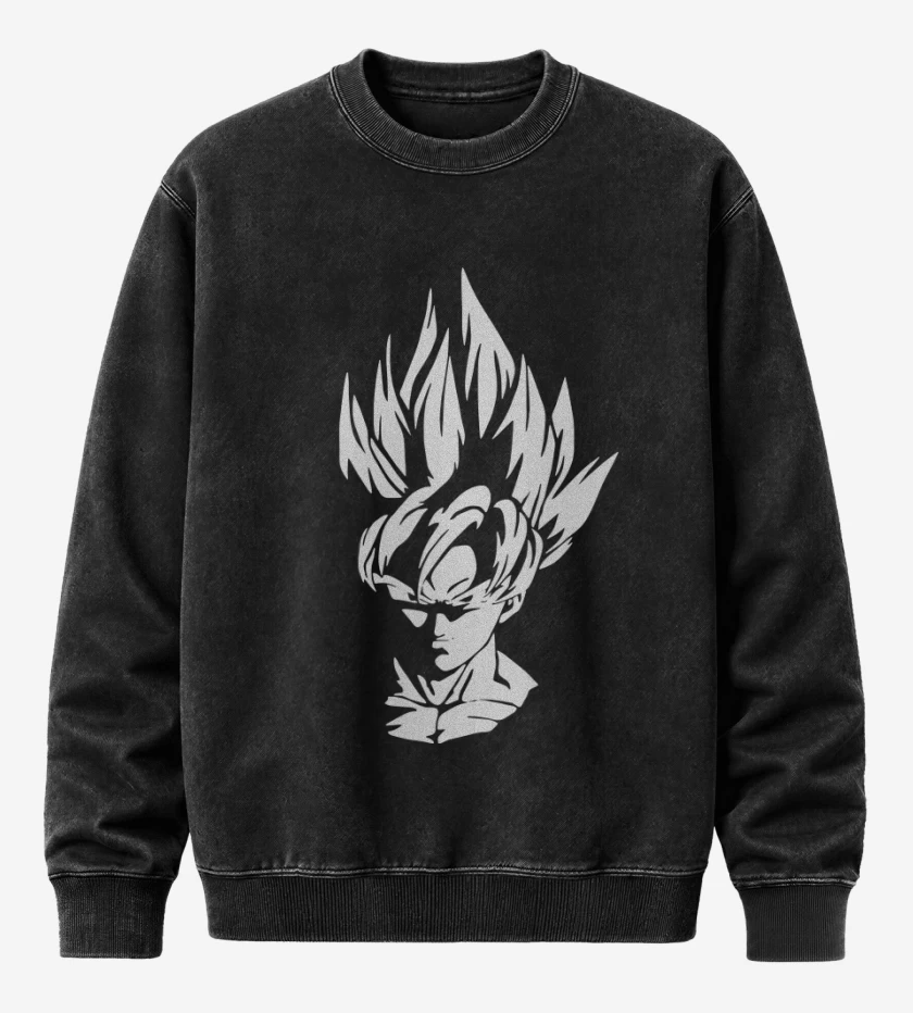 Poleron Polo Acid Wash Negro de Goku sayayin