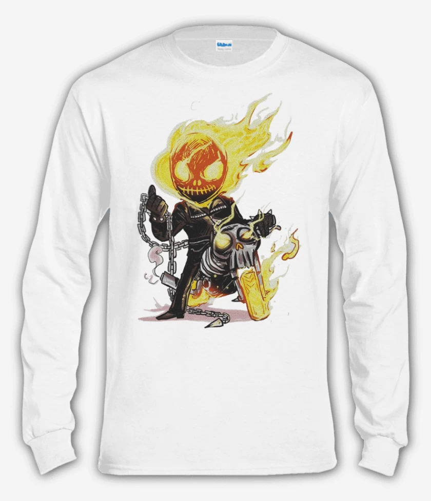 Polera manga larga Blanco de Ghost rider chibi