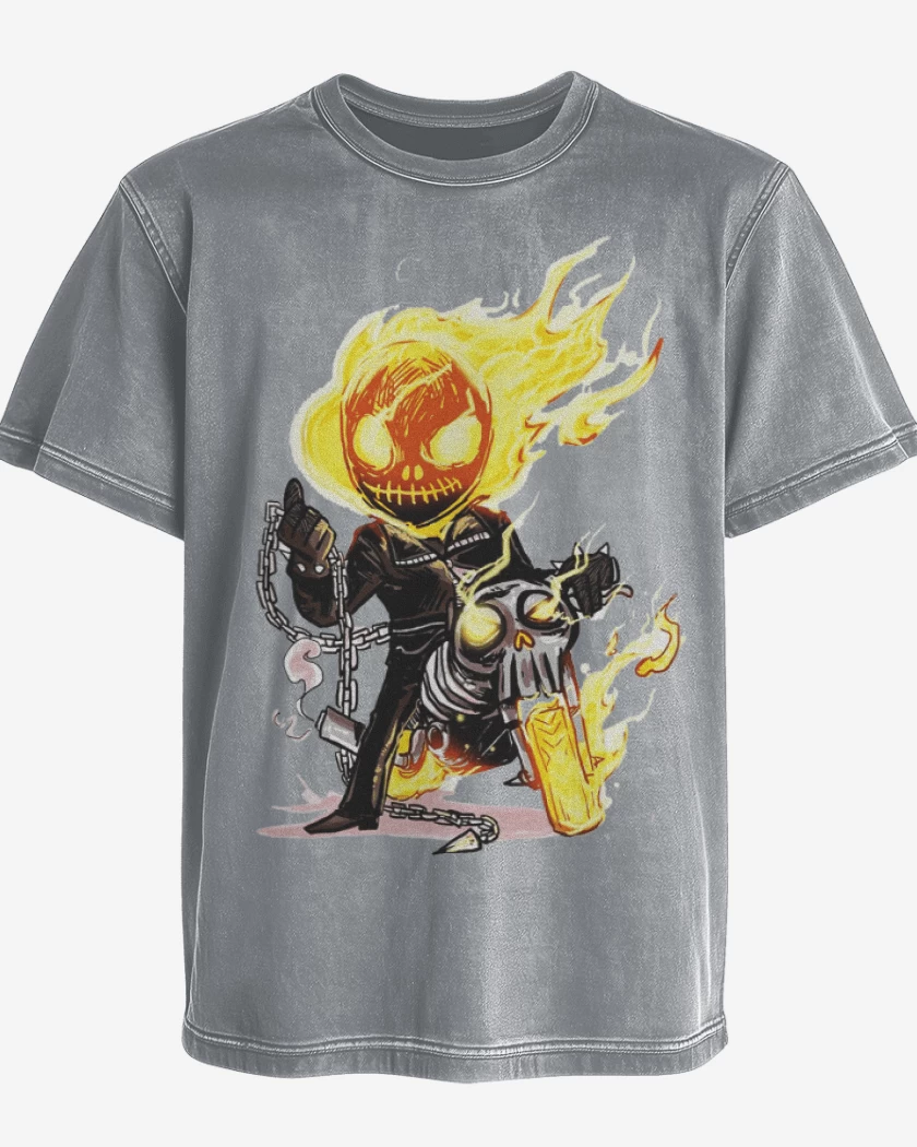 Polera desgastada Gris Melange de Ghost rider chibi