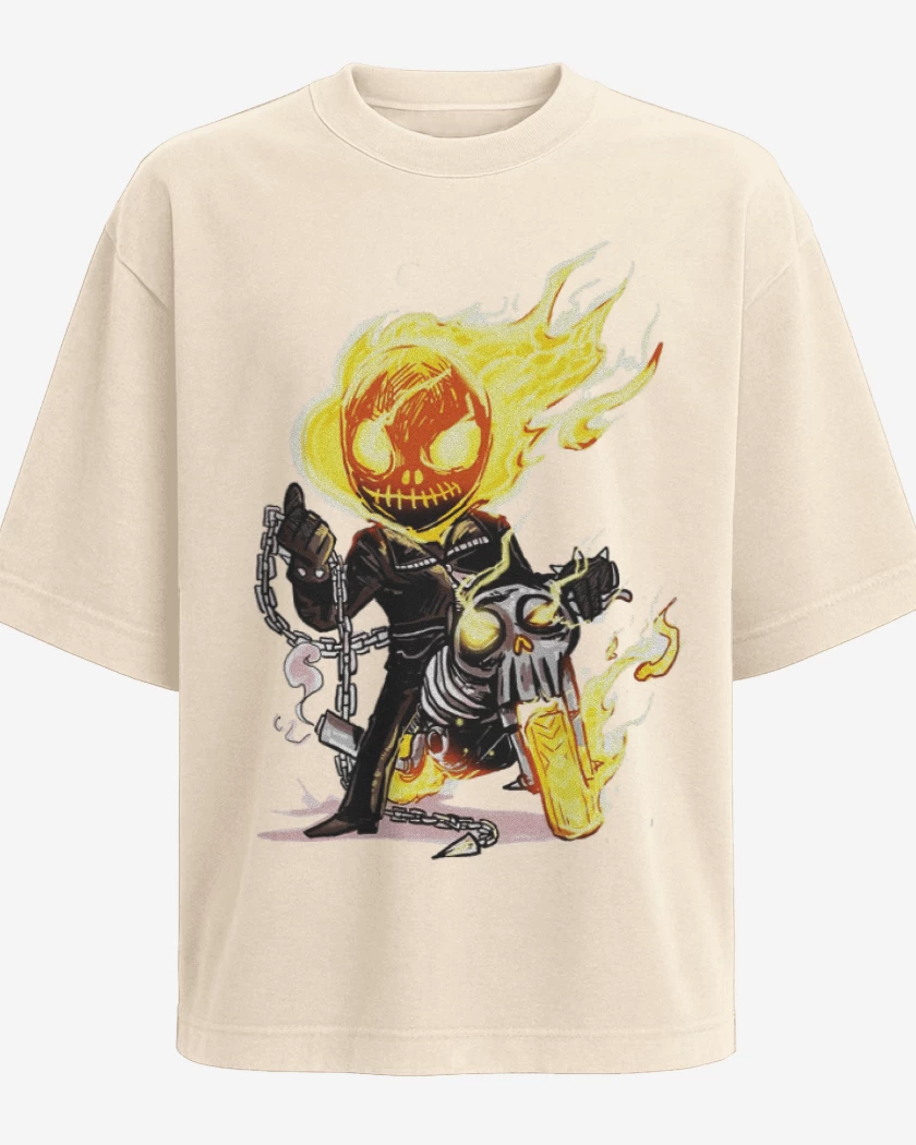 Polera Oversize Beige de Ghost rider chibi