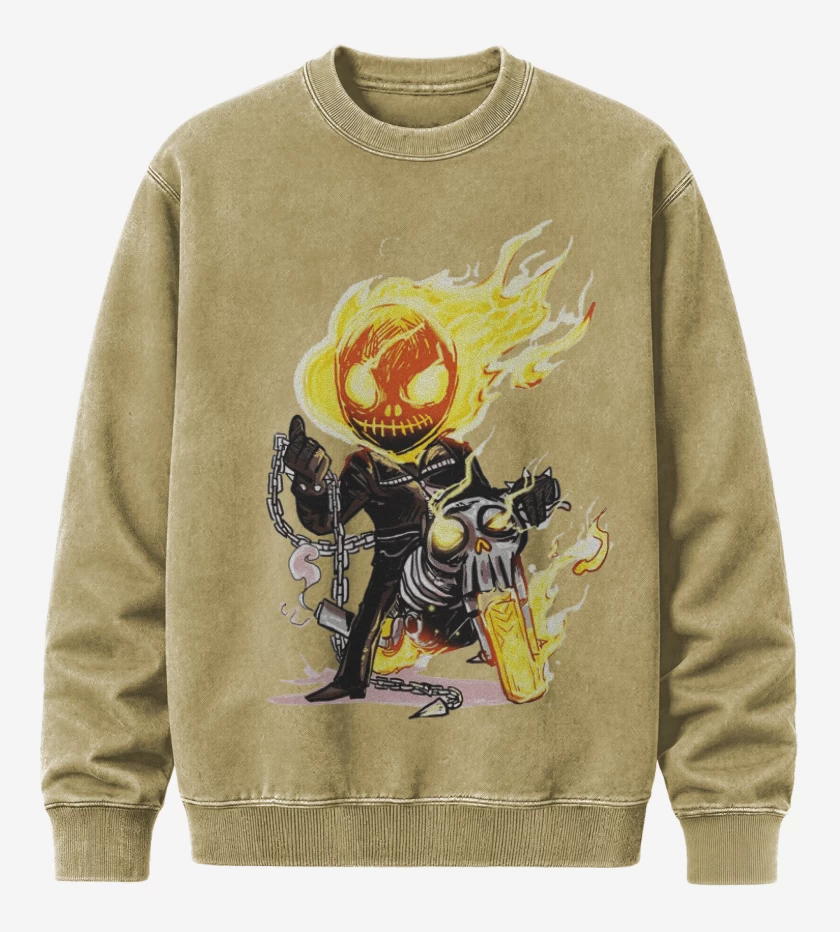 Poleron Polo Acid Wash Beige de Ghost rider chibi