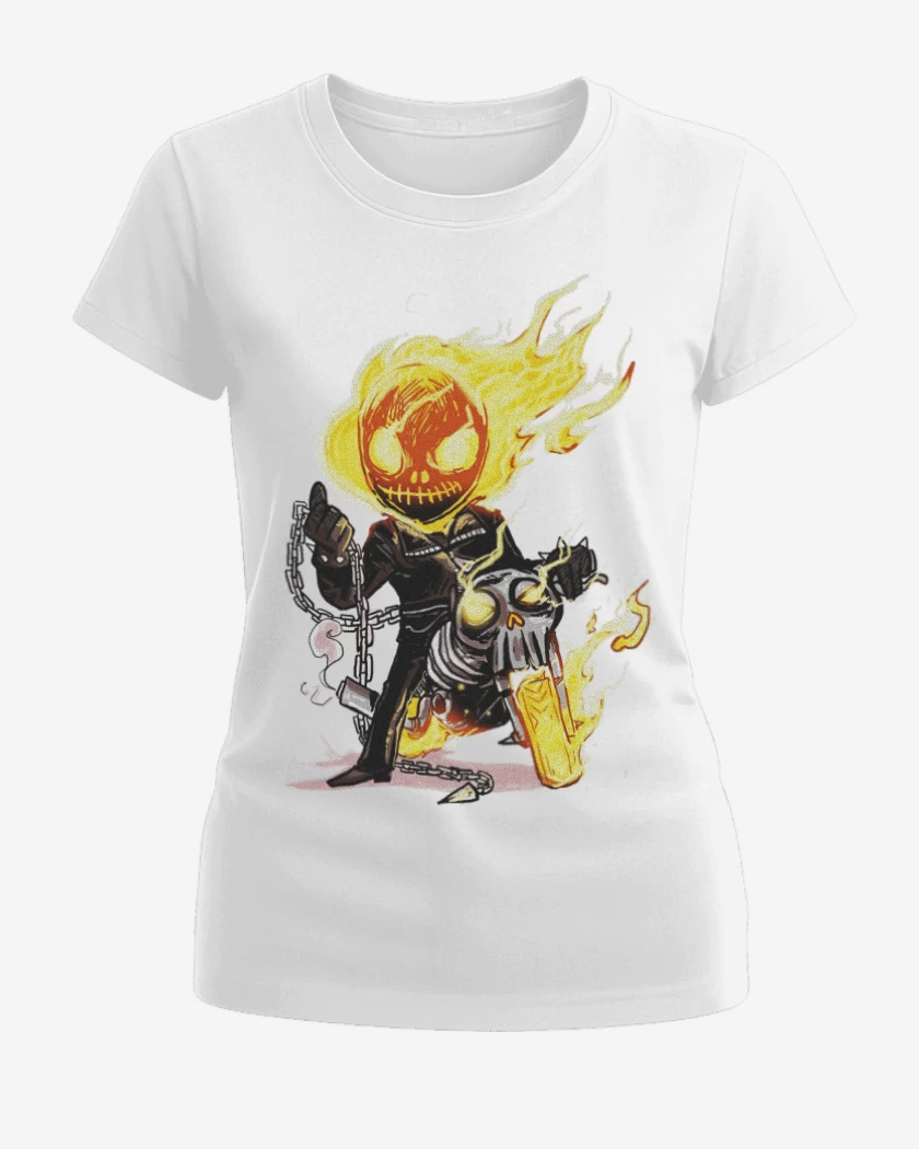 Polera de Mujer Blanco de Ghost rider chibi