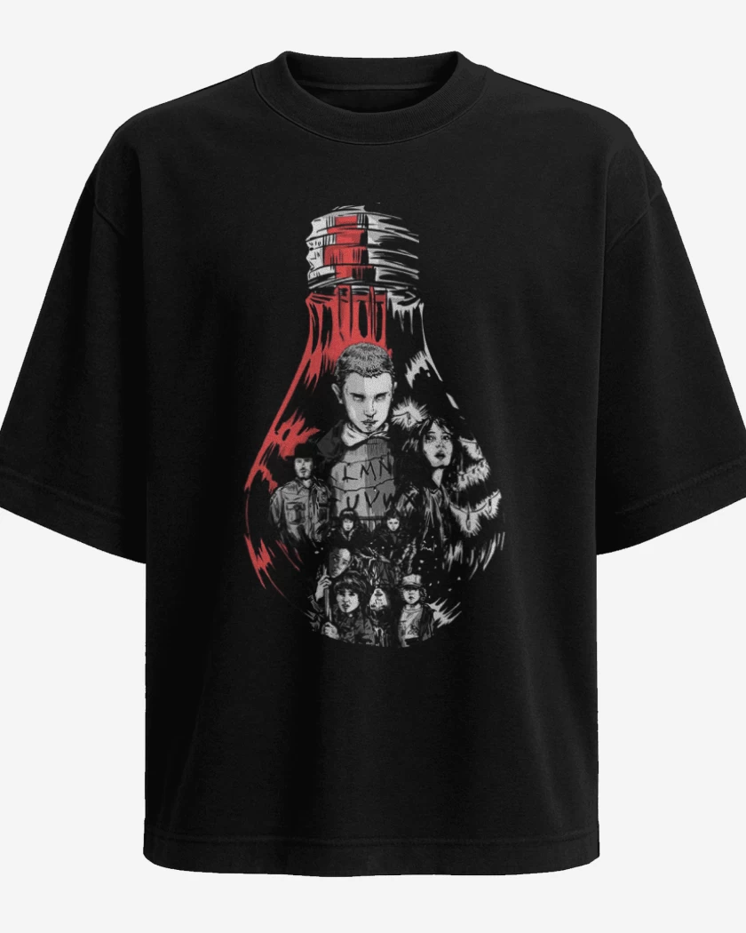Polera Oversize Negro de Stranger Things Ampolleta