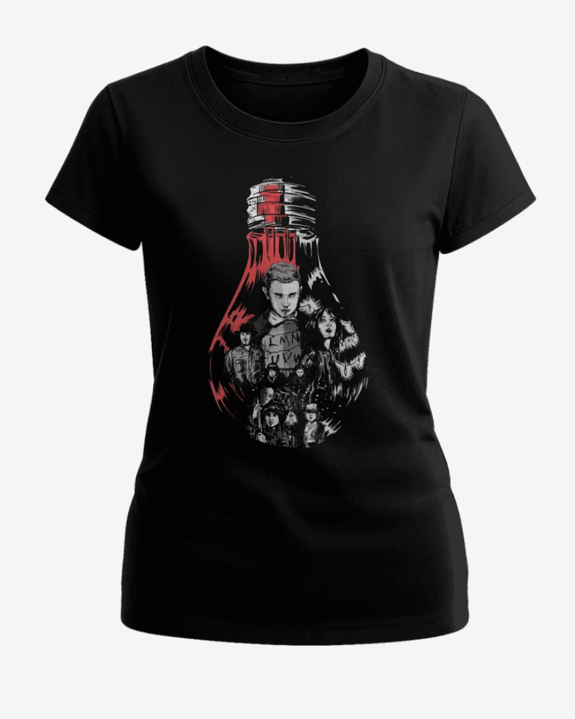 Polera de Mujer Negro de Stranger Things Ampolleta