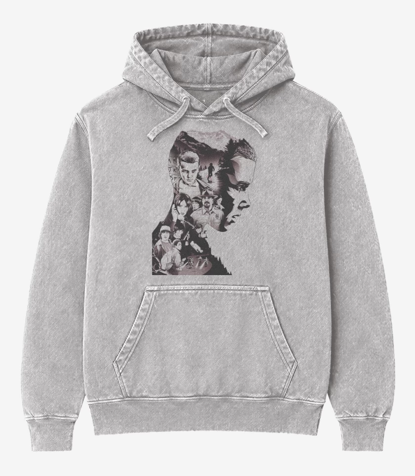Poleron Canguro Acid Wash Gris Melange de Stranger Things 5