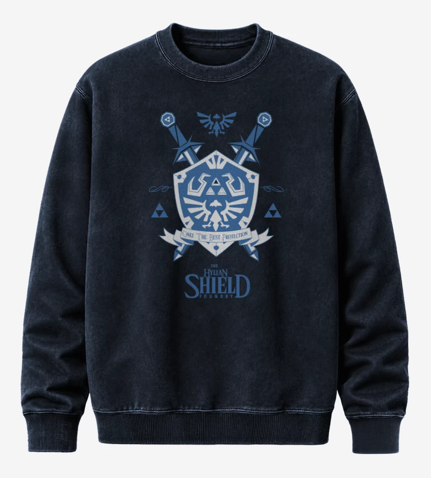 Poleron Polo Acid Wash Azul Marino de The Legend Of Zelda - Hylian Shield Foundry