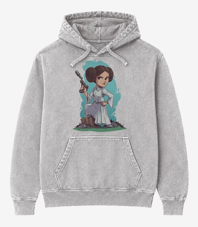 Poleron Canguro Acid Wash Gris Melange de Princesa Leia