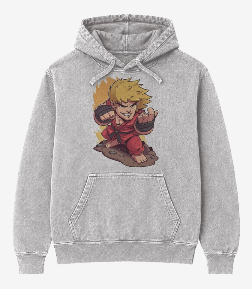 Poleron Canguro Acid Wash Gris Melange de Ken