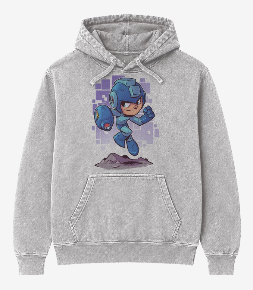 Poleron Canguro Acid Wash Gris Melange de Chibi Megaman 