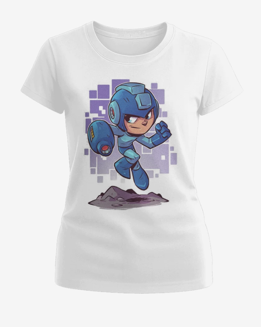 Polera de Mujer Blanco de Chibi Megaman 