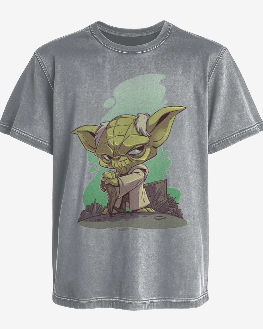 Polera desgastada Gris Melange de Chibi Yoda
