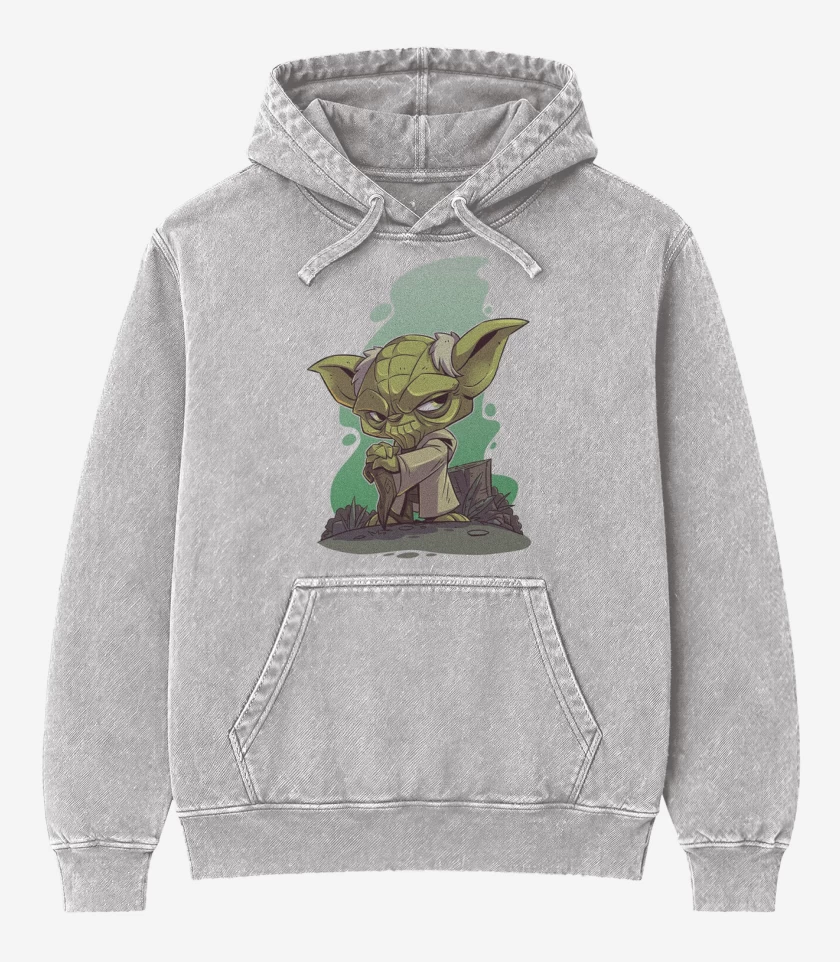 Poleron Canguro Acid Wash Gris Melange de Chibi Yoda