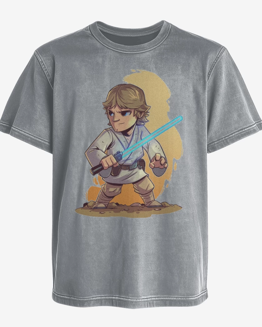 Polera desgastada Gris Melange de Chibi Luke Skywalker