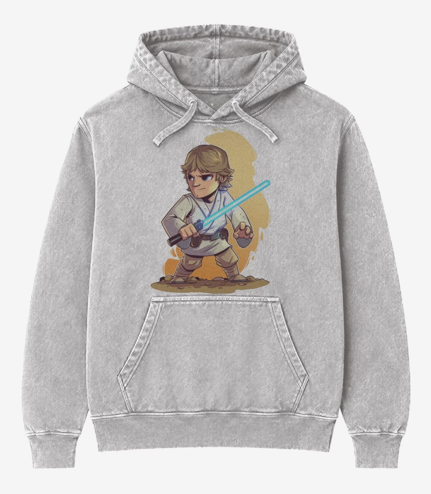 Poleron Canguro Acid Wash Gris Melange de Chibi Luke Skywalker