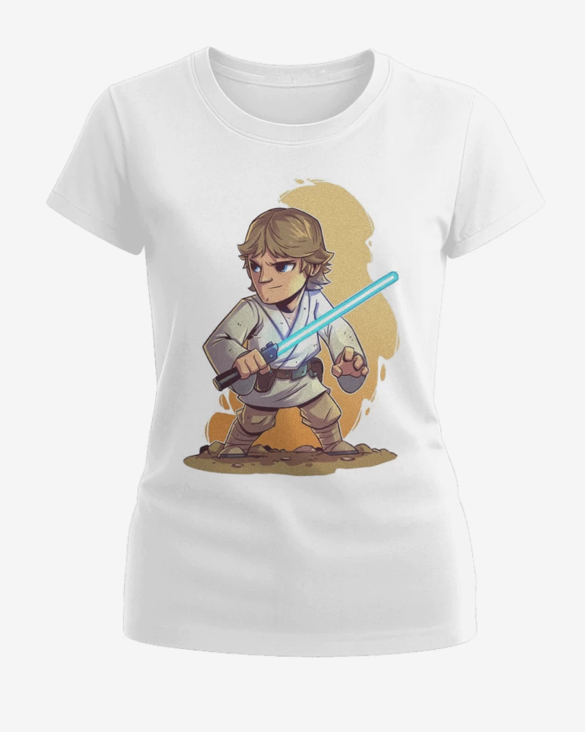Polera de Mujer Blanco de Chibi Luke Skywalker