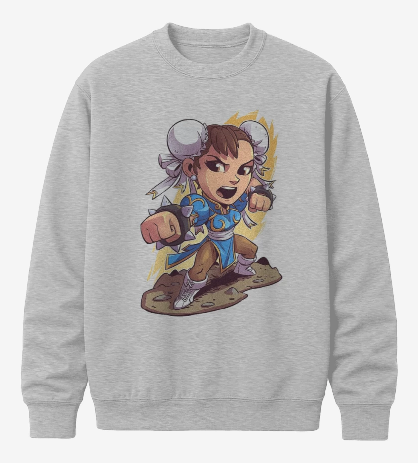 Poleron polo Gris Melange de Chibi Chun Li