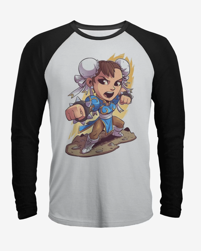 Polera Raglan Blanco / Negro de Chibi Chun Li
