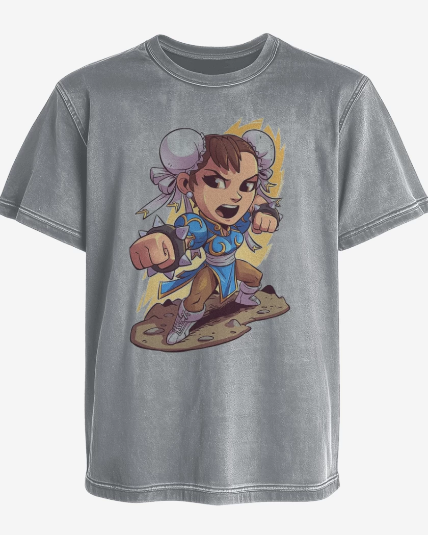 Polera desgastada Gris Melange de Chibi Chun Li