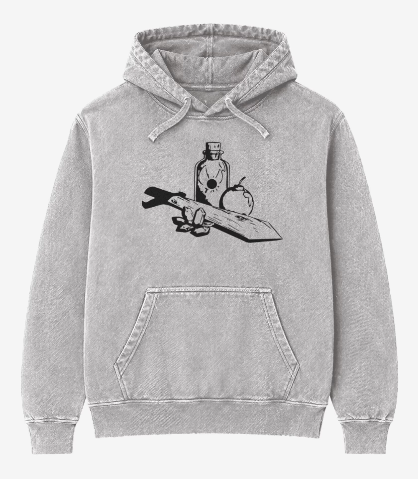 Poleron Canguro Acid Wash Gris Melange de The Legend Of Zelda - Items