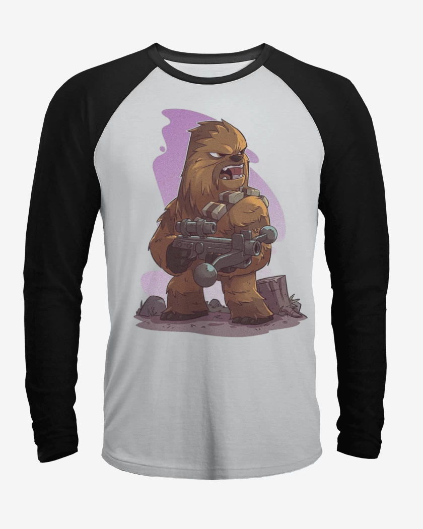 Polera Raglan Blanco / Negro de Chibi Chewbaca