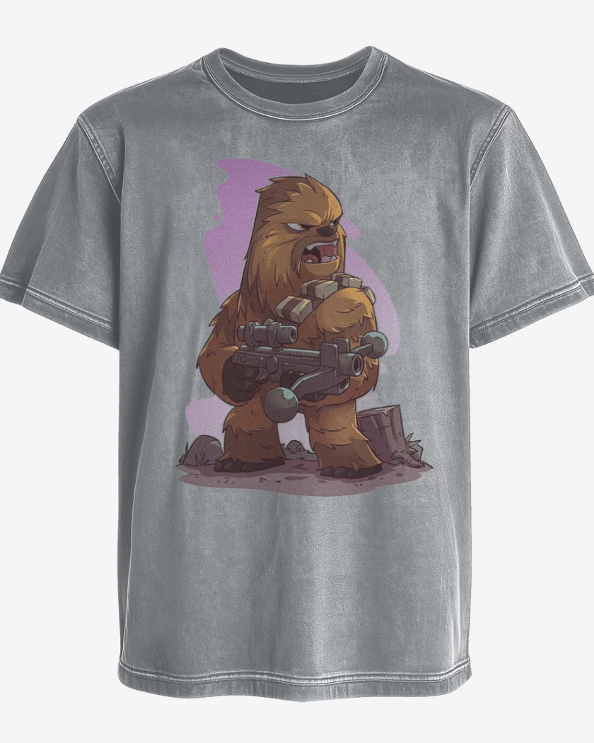 Polera desgastada Gris Melange de Chibi Chewbaca