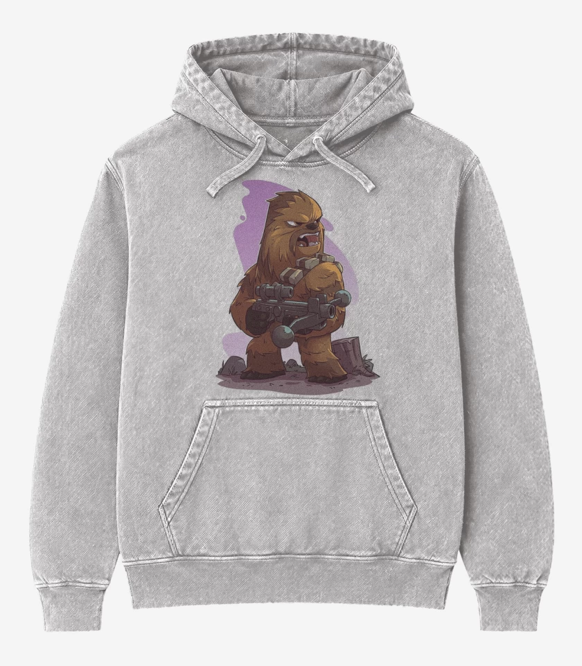 Poleron Canguro Acid Wash Gris Melange de Chibi Chewbaca