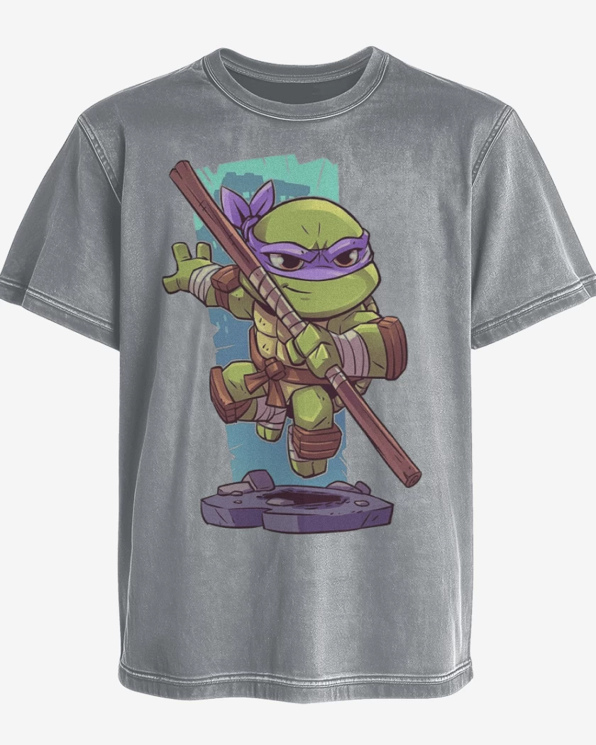 Polera desgastada Gris Melange de Chibi Donatello