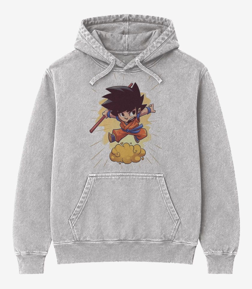 Poleron Canguro Acid Wash Gris Melange de Chibi Goku