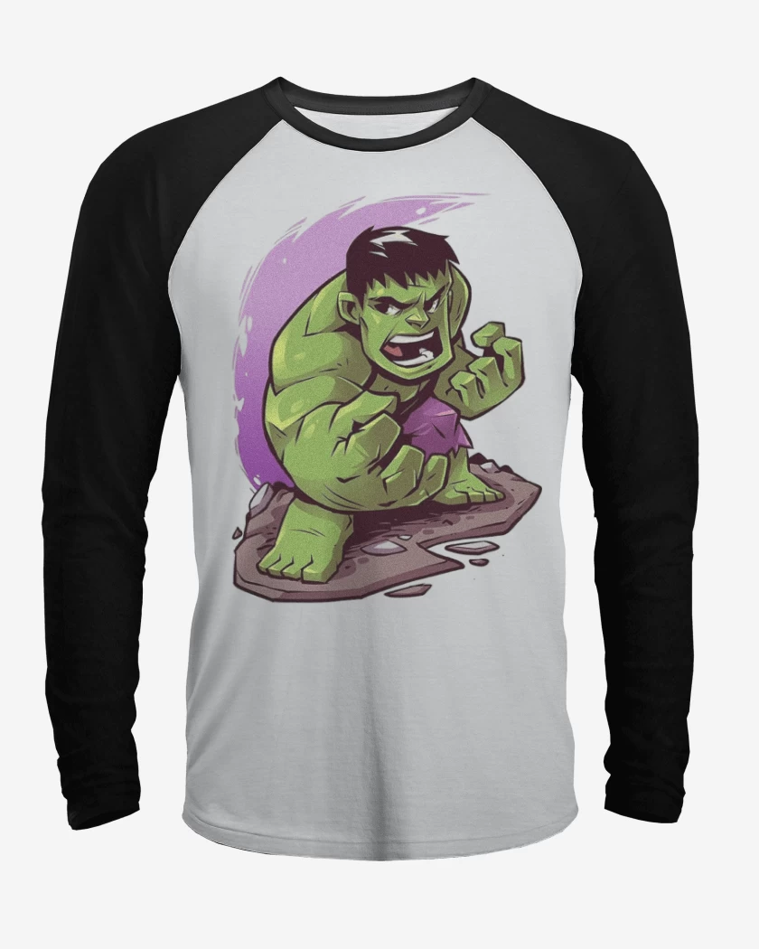 Polera Raglan Blanco / Negro de Chibi Hulk