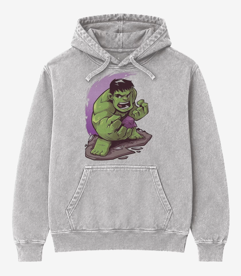 Poleron Canguro Acid Wash Gris Melange de Chibi Hulk