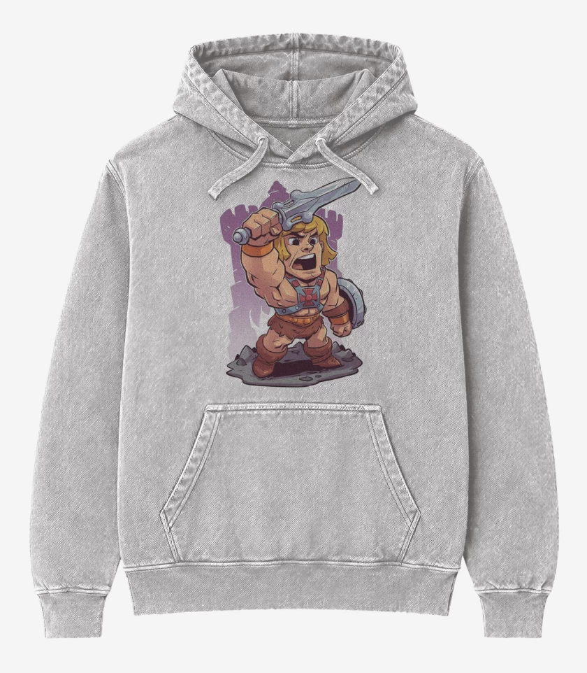 Poleron Canguro Acid Wash Gris Melange de Chibi He Man