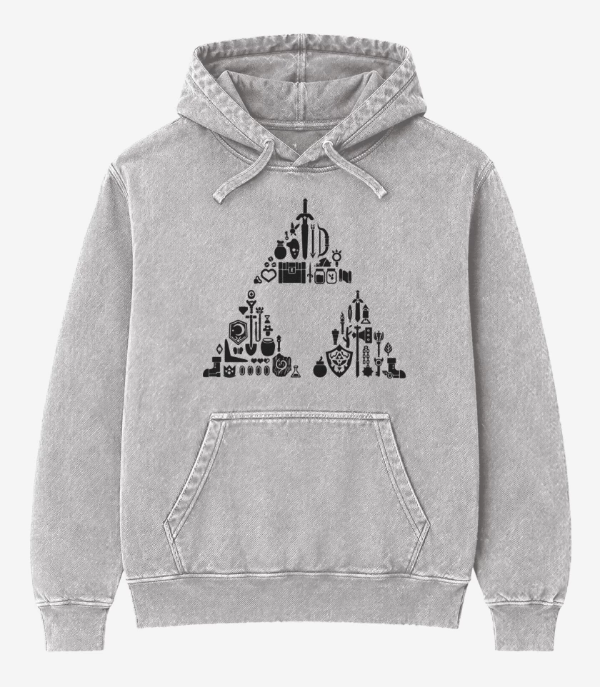 Poleron Canguro Acid Wash Gris Melange de The Legend Of Zelda - Items Triforce