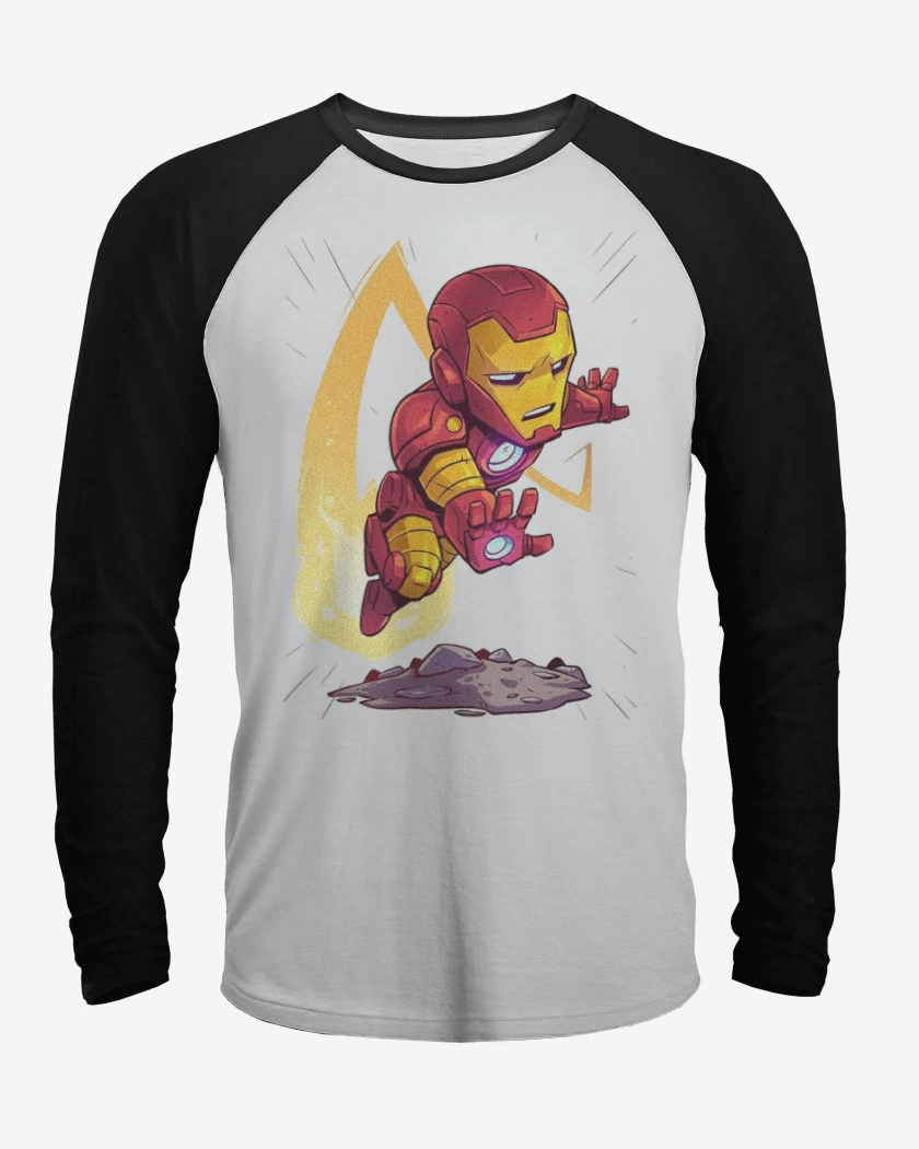 Polera Raglan Blanco / Negro de Chibi Iron Man